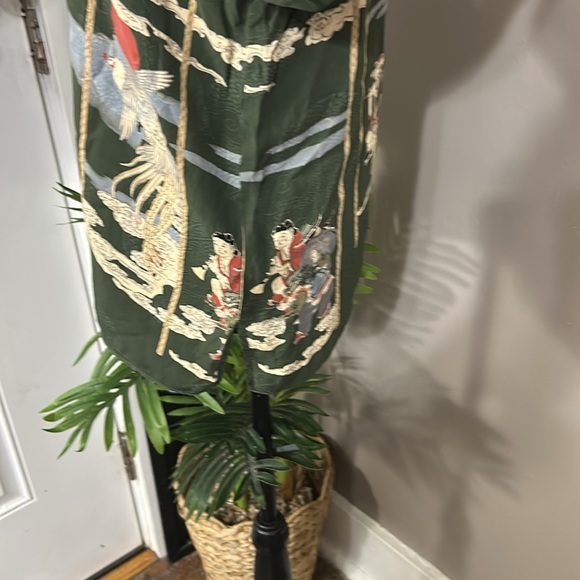 Citron Santa Monica Top Army Green Silk Asian Print Mandarin Collar Women’s M - Picture 6 of 15